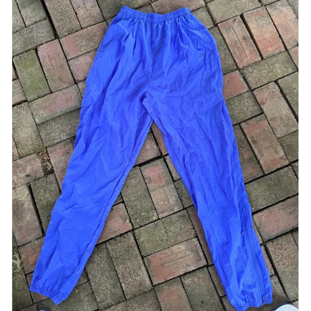 Nike Vintage Royal Blue Nylon Track Pants Mesh Lined Windbreaker Joggers Mens M